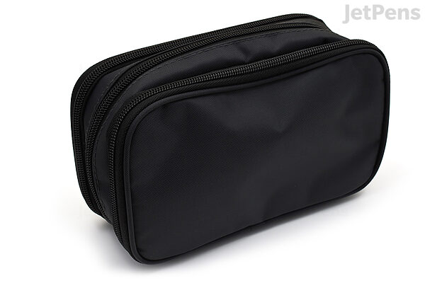 Dual Compartments Pencil Case with Mesh Pockets (Black White