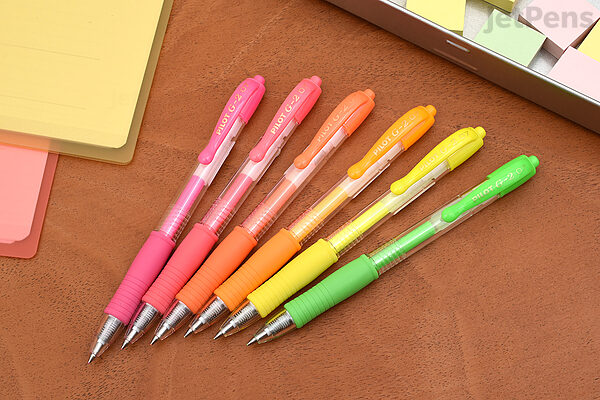 Pilot G2 Neon Retractable Gel Pen, Fine 0.7 mm, Assorted Neon Ink/Barrel, 5/Pack