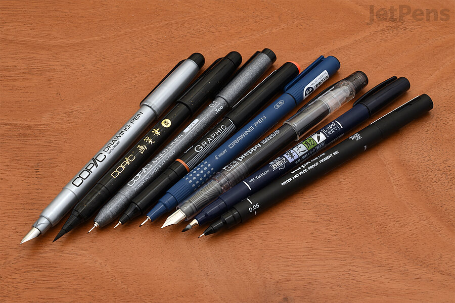4 Prismacolor Premier Black Color Pens Markers Fine Tips 005, 05, Brush Tip  & Chisel Tip. Drawing, Blending, Shading, Rendering 