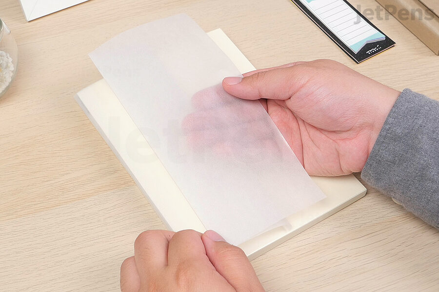 Most MD Notebooks come with a book jacket made of wax paper to protect the cover.