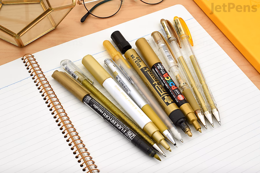 The Gold Pen Sampler includes gel pens and markers that add fun and classy touches to letters, calligraphy, and more.