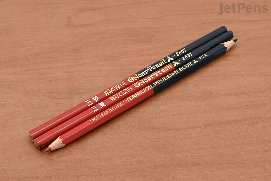 Uni Vermilion and Prussian Blue Pencils