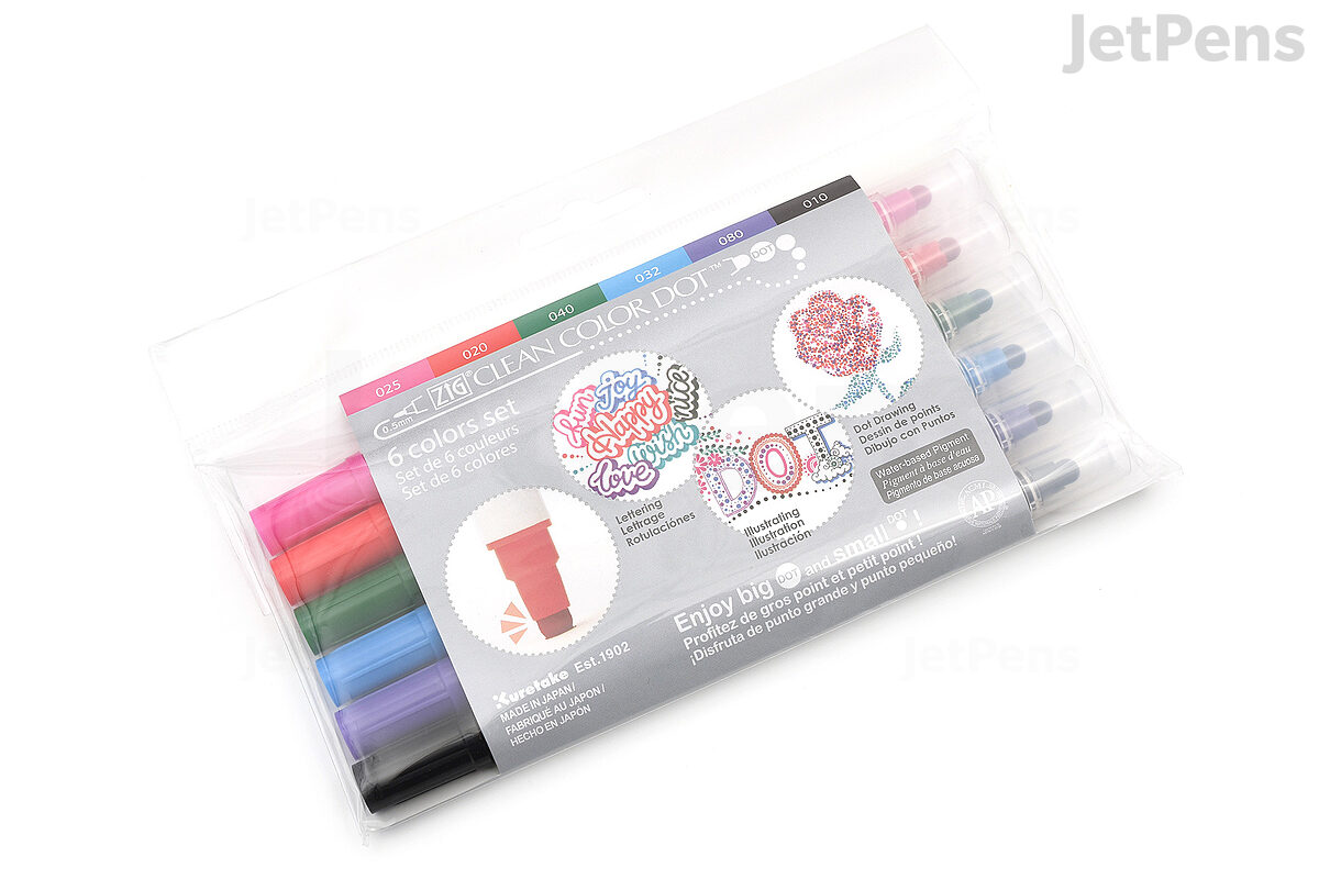 Kuretake ZIG Clean Color DOT markers 4 colors set, Dual tip, for Bullet  Journals, Crafts, Illustration, Lettering 0.5mm fine tip on one end and a