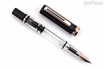 TWSBI ECO Smoke Rose Gold Limited Edition fountain pen with extra fine nib, featuring a transparent smoky barrel and rose gold accents on the cap and nib.