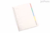 Transparent A4-sized KOKUYO Campus Slide Binder with 30 rings, featuring slim design and multicolored index tabs on the right side.