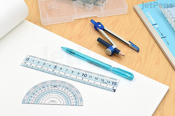 Concept pencil, wooden ruler triangle icon, writing pen and