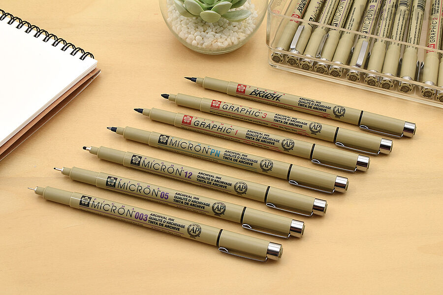 Set of 4 Black Sakura Pigma Micron Pens - 005, 02, 05 and Graphic #1 
