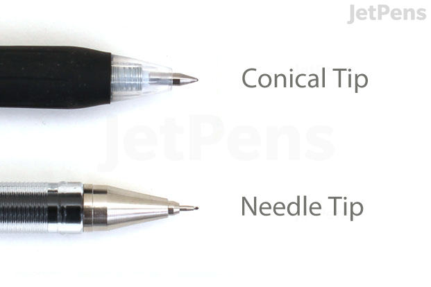 Conical and needle point tips mainly offer an aesthetic difference, though needle-tip pens give you a slightly better view of the writing surface.