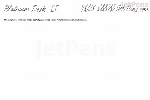 Image of a Platinum Desk Fountain Pen with an extra fine nib. The pen has a sleek red barrel and a silver clip. The nib is silver with intricate detailing. The pen is shown uncapped, with the cap placed beside it.