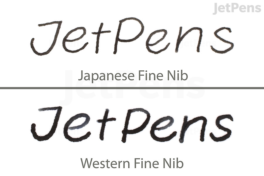 Japanese nibs tend to produce finer lines than Western nibs.
