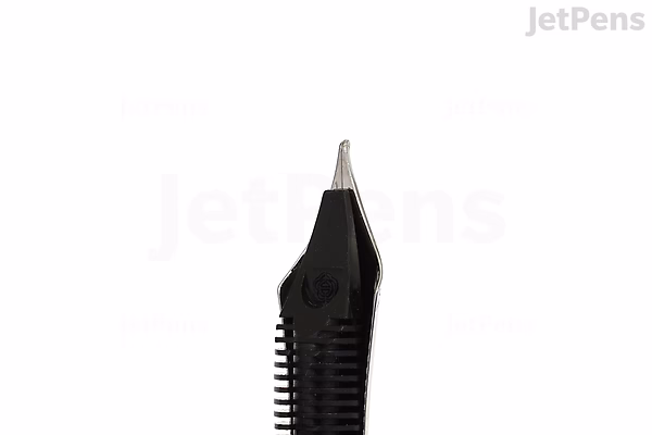 Close-up image of the nib of a Majohn N6 fountain pen with an extra fine fude nib, featuring a marigold swirl design.