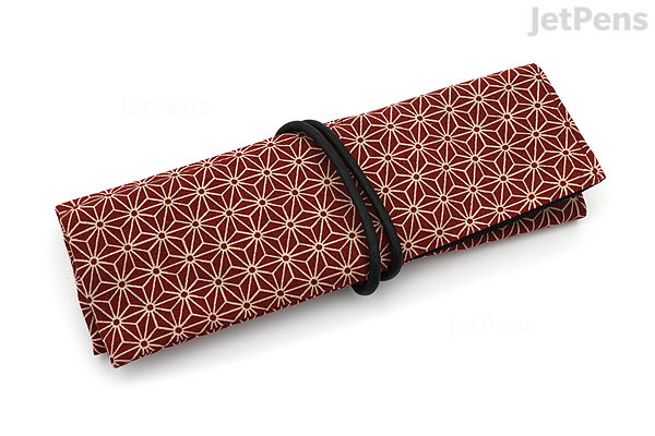 Saki P-661 Roll Pen Case with Traditional Japanese Fabric - Dark Red ...