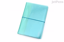 A translucent, aqua-colored long sticker sheet holder with two compartments, designed to organize and store sticker sheets. The holder has a smooth, glossy finish and a simple, modern design.