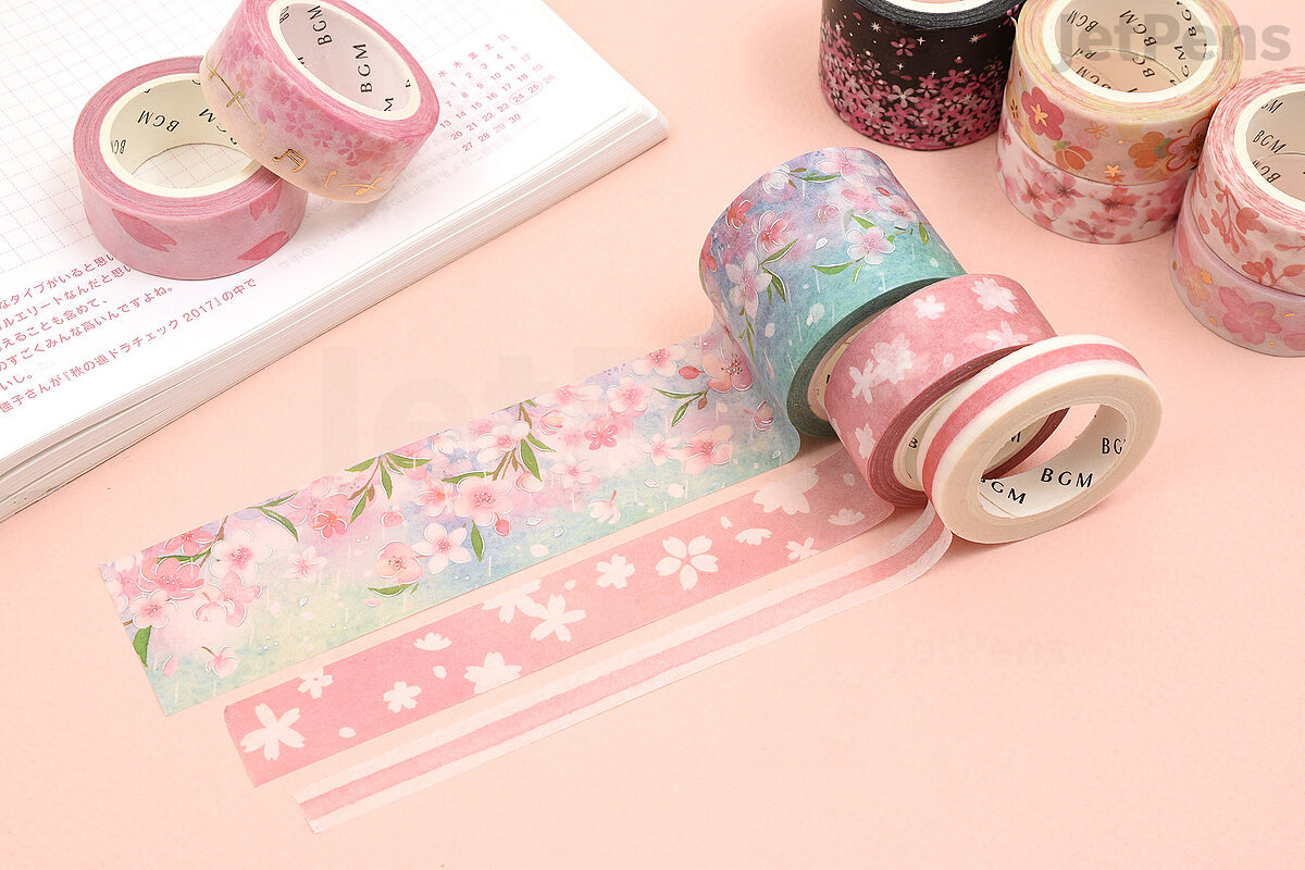 1pc Clear Waterproof Tape With Red Maple And Cherry Blossom
