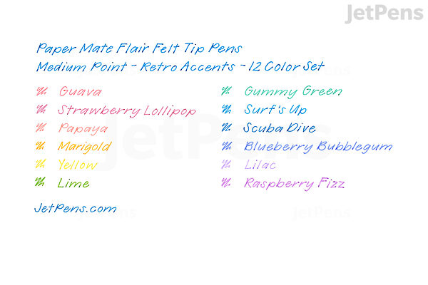 Onhandig scannen vlam Paper Mate Flair Felt Tip Pen - Medium Point - Retro Accents - 12 Color Set  | JetPens