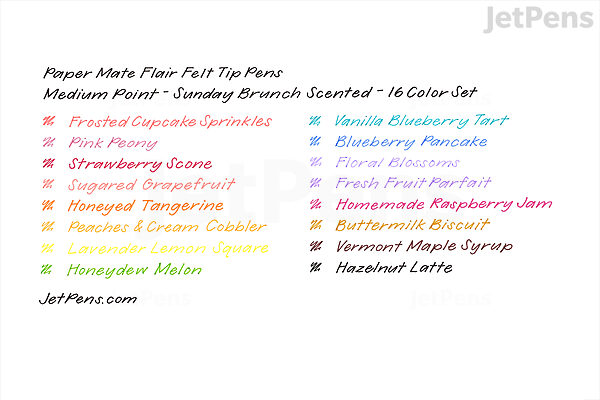 Paper Mate Flair Pens Names and Swatches 