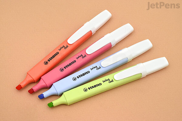 STABILO Highlighter swing cool Pastel - Pack of 4 - Cherry Blossom Pink,  Dash of Lime, Cherry Blossom Pink, Cloudy Blue, Mellow Coral Red