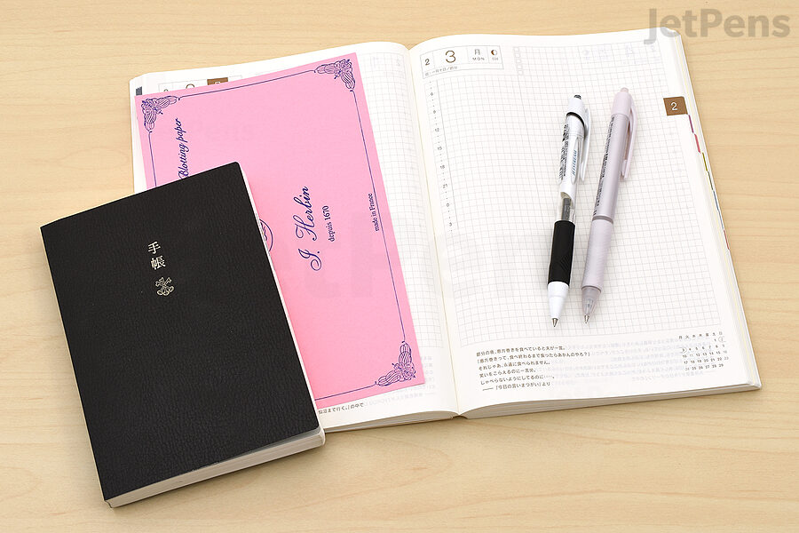 If inks take too long to dry on your Hobonichi Techo planner, try using a sheet of blotter paper or quick-drying ballpoint pens.