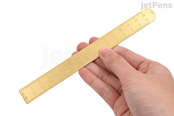 Small Metal Ruler 6 inch (15cm) Brass Ruler for Bullet Journal with One Pen Holder for Notebooks