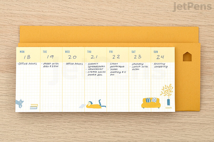 The Midori Stand Horizontal Weekly Block Memo Pad is a handy way to keep a to-do list at your fingertips.
