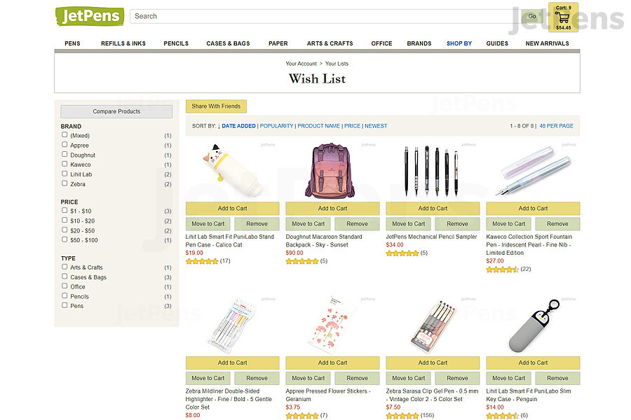 If you have a JetPens account, you can add items to your Wish List.