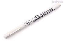 A white Marvy Le Pen technical drawing pen with a 0.1 mm black tip, shown horizontally on a white background. The pen has black printed text and a white cap.