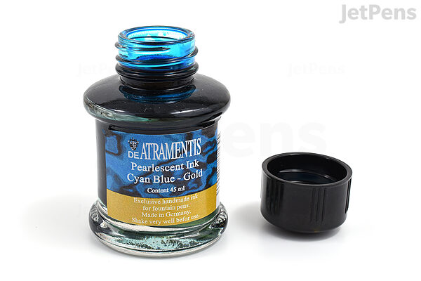 de Atramentis Pearlescent Cyan Blue Gold Ink - 45 ml Bottle