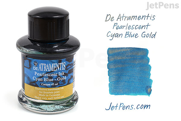 de Atramentis Pearlescent Cyan Blue Gold Ink - 45 ml Bottle