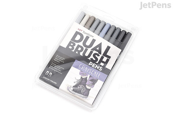 Dual Brush Pen Art Markers 10-Pack, Grayscale, Brush Markers