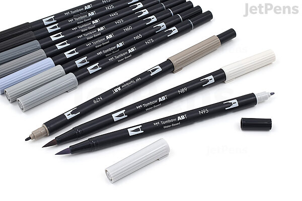 Tombow Dual Brush Pen 10-Pack Set - Grayscale
