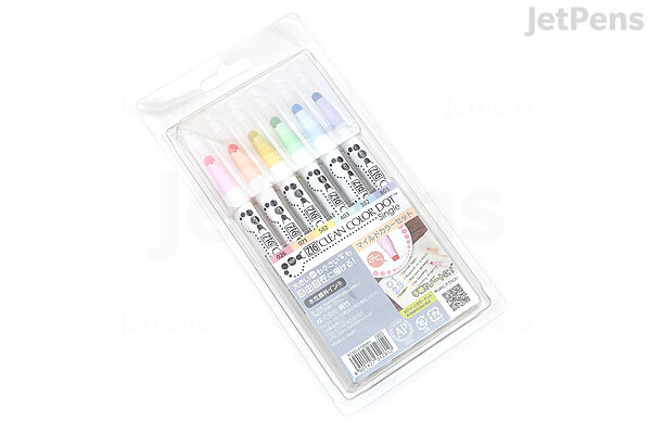 Kuretake - ZIG - Clean Color - Dot - 6 Color Set - Single Tip - Mild
