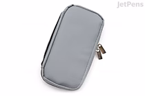 Gray rectangular zippered pen case with rounded edges, made by Kamio Japan.