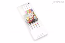 Set of four Uni EMOTT Color Mechanical Pencils, 0.9 mm, in tropical-themed colors, packaged in a clear plastic case.