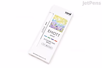A white rectangular box labeled "Uni EMOTT" containing a 4-color set of 0.9 mm color lead pens. The packaging features a small colorful abstract design and text indicating the product details.