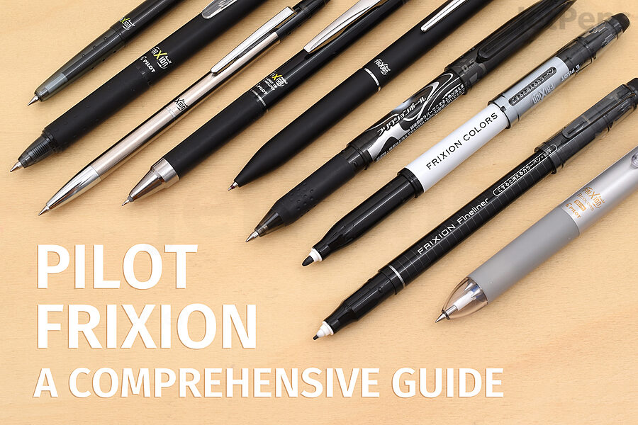 FriXion pens on table with the text Pilot Frixion: A Comprehensive Guide