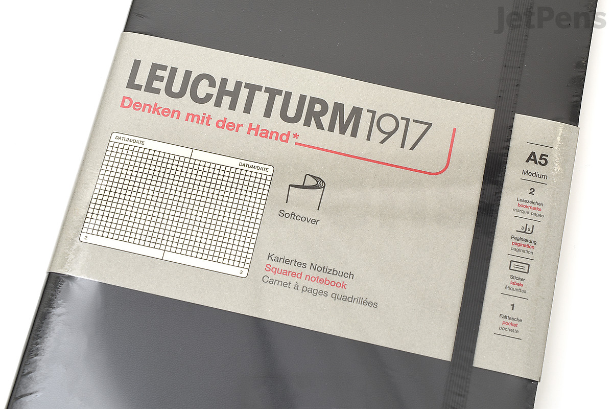 JetPens.com - Leuchtturm1917 Softcover Notebook - Medium (A5) - Black -  Squared