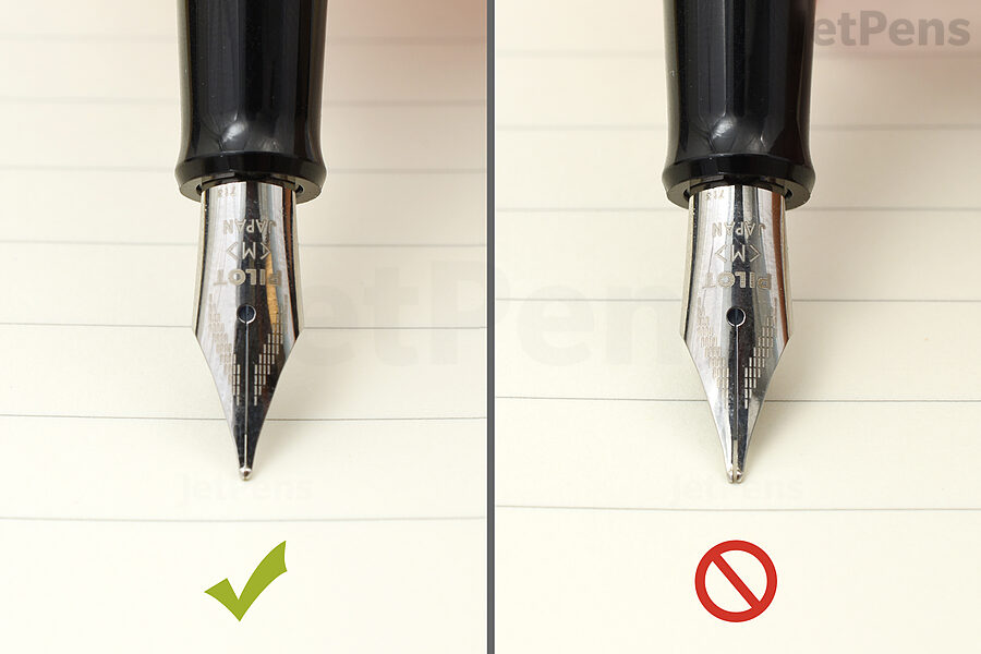 With fountain pens, you only need just enough pressure to make sure the nib stays in contact with the paper.