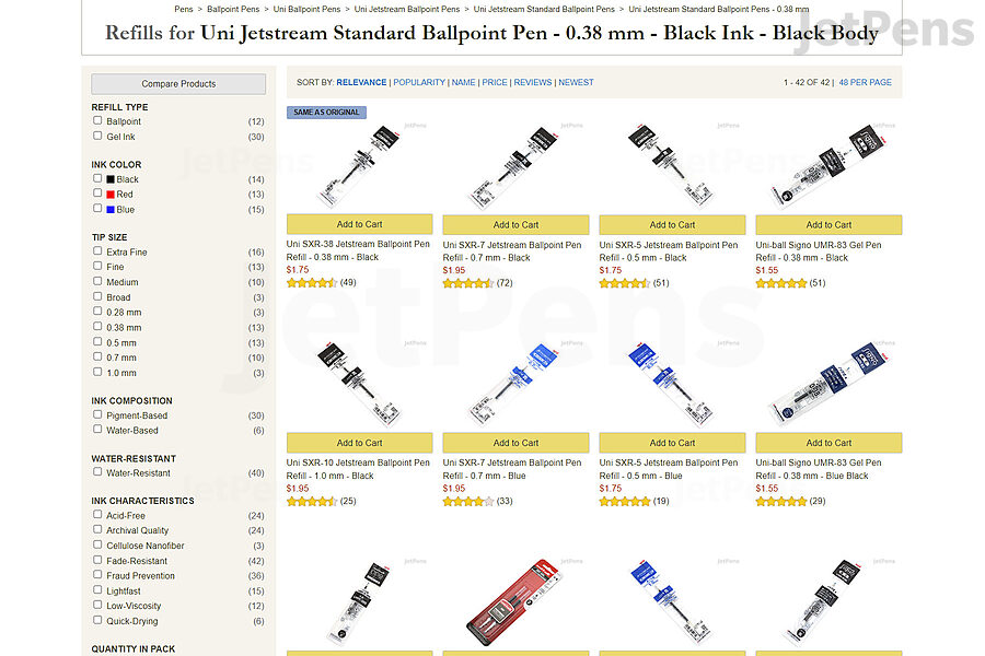 Find the original refill by checking for the Same as Original button.