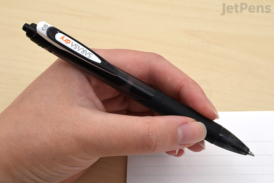 The Zebra Sarasa Dry Gel Pen has ink that dries almost instantaneously.