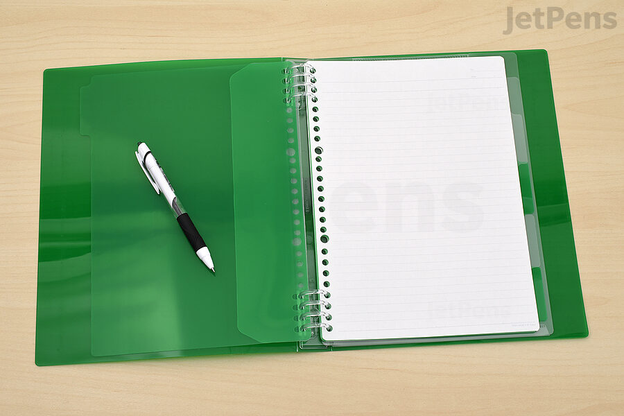 The King Jim Tefrenu Binder uses just eight rings to secure hole-punched papers.