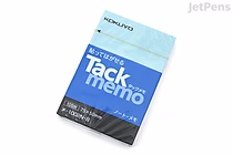 A pack of KOKUYO Tack Memo N sticky notes in blue, measuring 7.5 cm by 5.0 cm, containing 100 sheets. The packaging is primarily blue with white and black text.