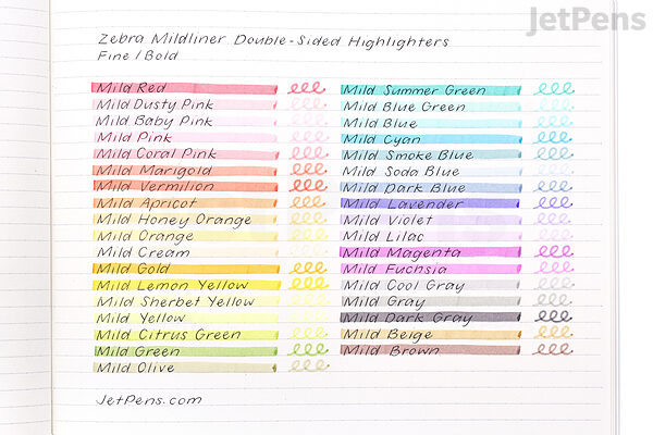 Zebra Mildliner Double-Sided Highlighter - Fine / Bold - 5 Bright Color Set
