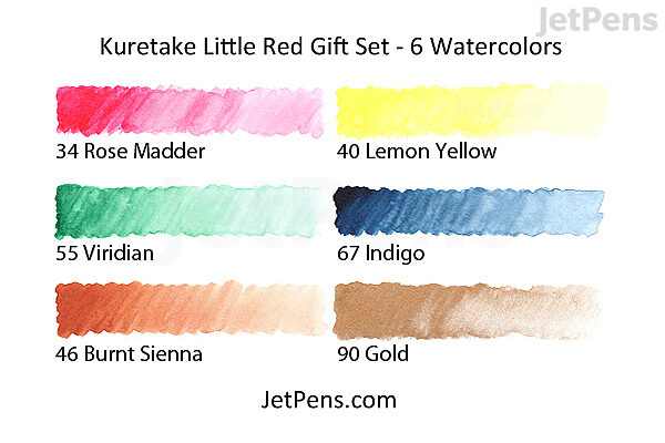 Kuretake Little Red Gift Set - 6 Watercolor Palette + Fine Brush Pen + Water Brush Pen - KURETAKE MC23-1