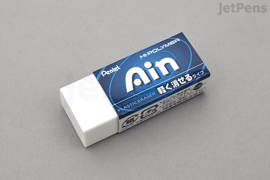 The Pentel Hi-Polymer Ain Light-Erasing Eraser erases thoroughly with little pressure.
