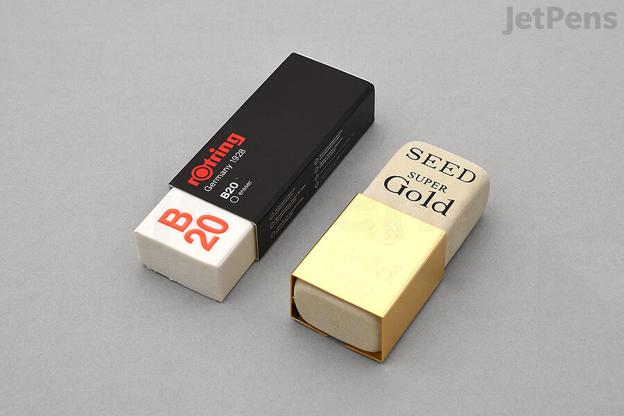 Erasers like the Rotring B20 and Seed Super Gold High Class are made from natural rubber.