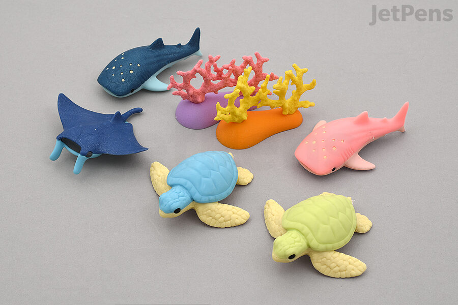 Iwako Novelty Erasers come in shapes ranging from aquarium animals to trucks.