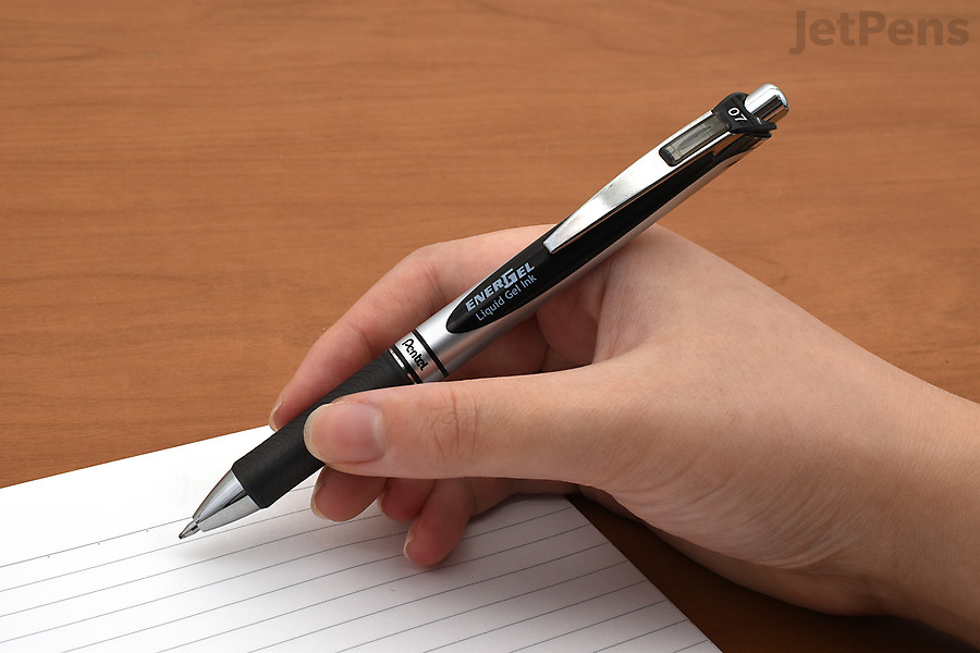 The Pentel EnerGel Gel Pen strikes the right balance between smooth, bold strokes and reasonable dry times.