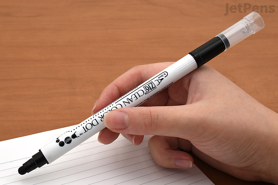 The Kuretake ZIG Clean Color Dot Marker has a fun, squishy tip on one end and a fineliner tip on the other.