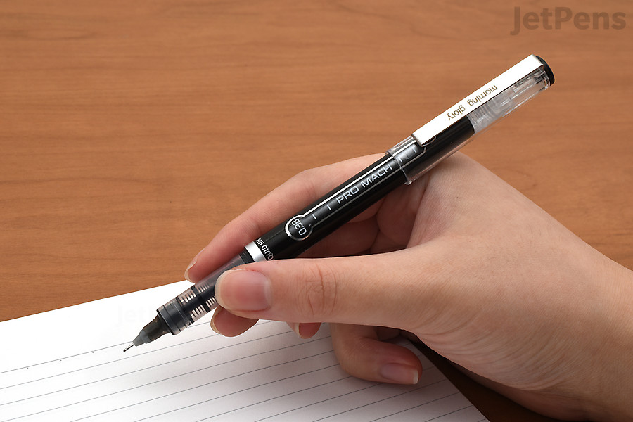 The Morning Glory Pro Mach Rollerball Pen has a 0.38 mm tip that writes true to its tip size.
