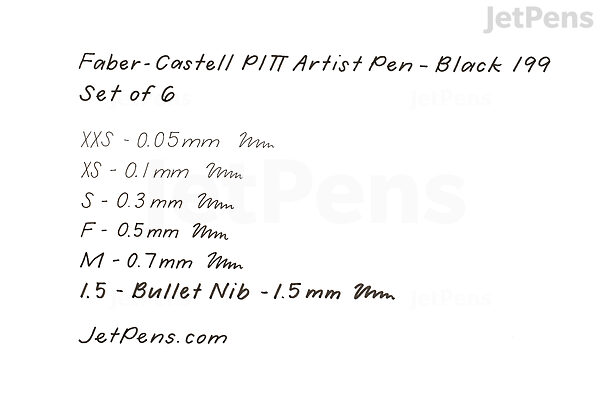 Pochette 6 Feutres Noirs XXS XS S F M et 1.5 Pitt Artist Pen Faber Castell